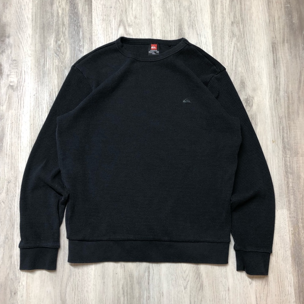 Quiksilver Men's Black Crewneck Waffle Knit Pullover